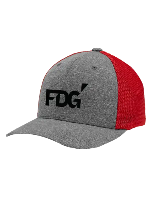 Flexfit Red/Medium Grey Heather Melange Mesh Back Trucker Cap w/FDG Logo