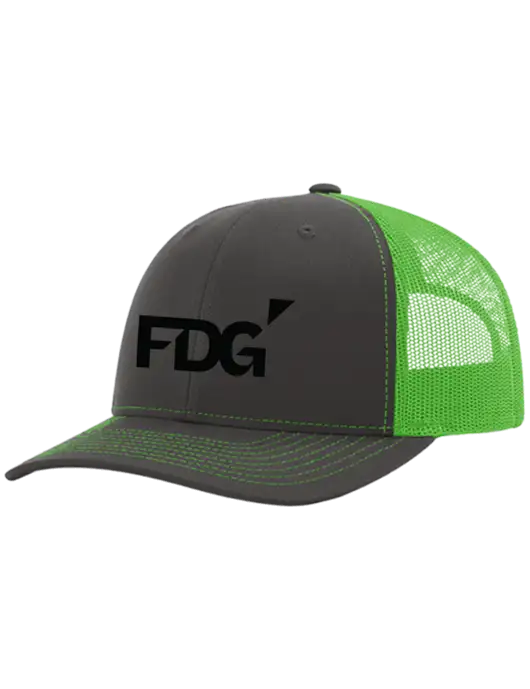 Richardson Adjustable Snapback Original 112 Trucker Cap Charcoal Grey w/Neon Green Mesh w/FDG Logo