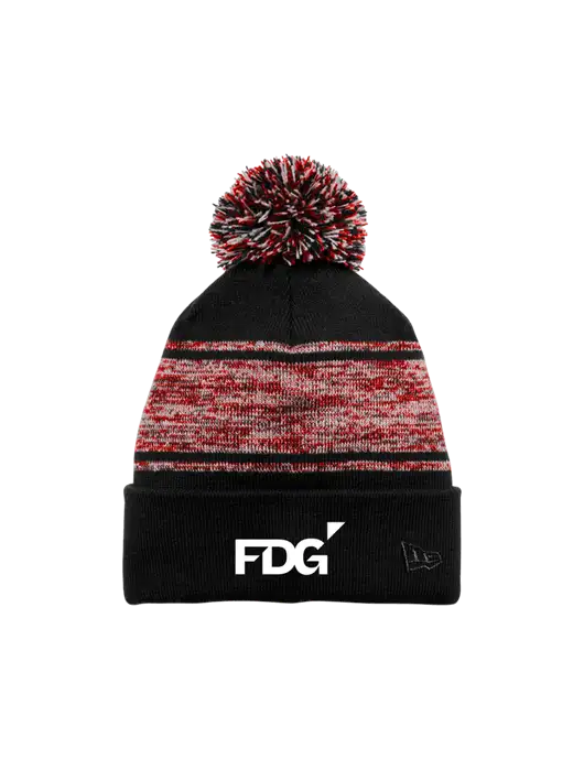 New Era Black/Red Knit Chilled Pom Beanie w/FDG Logo
