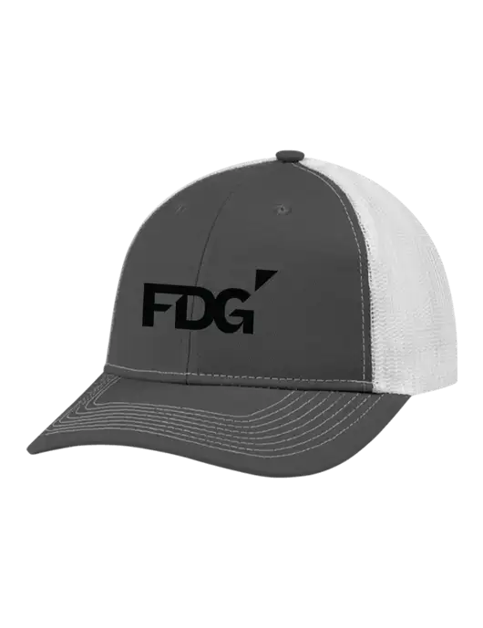 Snapback Ponytail Trucker Cap Dark Grey w/White Mesh w/FDG Logo