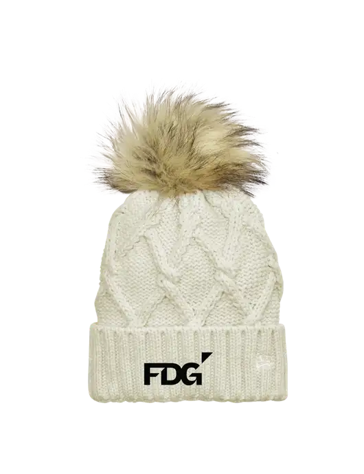 New Era Ivory Faux Fur Pom Beanie w/FDG Logo