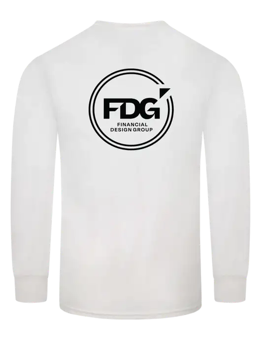 White Long Sleeve Heavyweight 6.1 oz Pocket T-Shirt w/FDG Circle Logo, FDG Logo