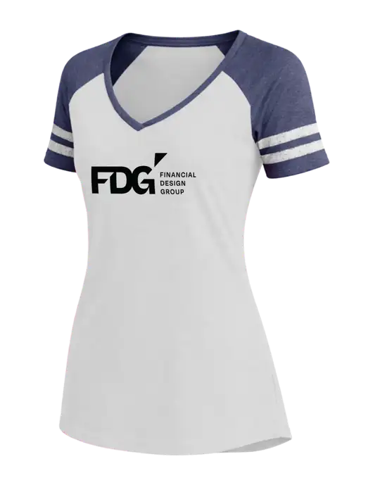 Womens White/Navy Heather V-Neck Game Tee w/FDG Logo