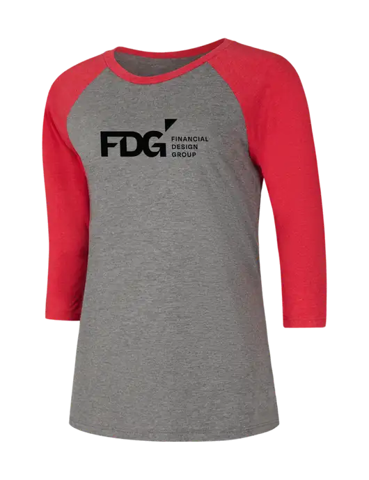 Womens Simply Soft 3/4 Sleeve Red Frost/Grey Frost Ring Spun Cotton T-Shirt w/FDG Logo