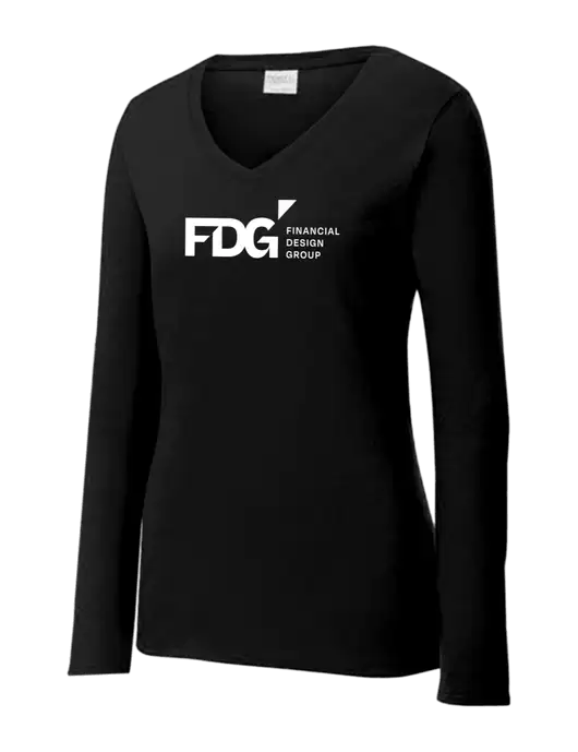 Womens V-Neck Ring Spun Jet Black 4.5 oz Long Sleeve T-Shirt w/FDG Logo