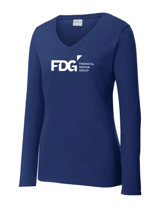 Womens  V-Neck Ring Spun Navy 4.5 oz Long Sleeve T-Shirt w/FDG Logo