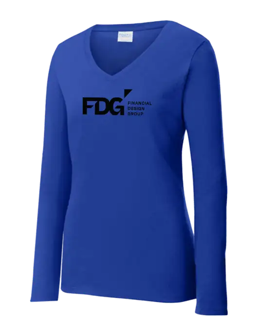 Womens  V-Neck Ring Spun Royal 4.5 oz Long Sleeve T-Shirt w/FDG Logo