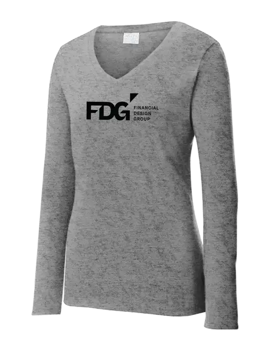 Womens  V-Neck Ring Spun Grey Heather 4.5 oz Long Sleeve T-Shirt w/FDG Logo