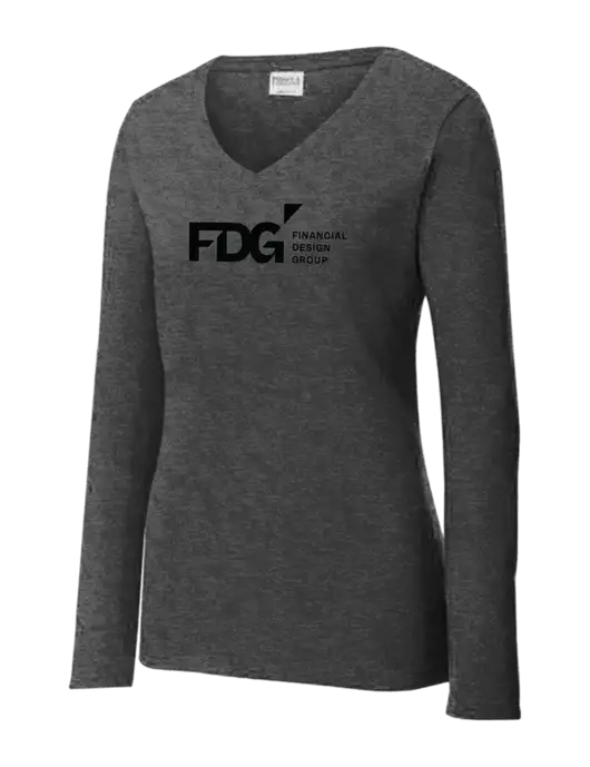 Womens  V-Neck Ring Spun Dark Heather Grey 4.5 oz Long Sleeve T-Shirt w/FDG Logo