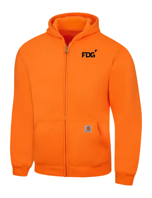 Carhartt Neon Orange Midweight Hooded Zip-Front Sweatshirt w/FDG Logo