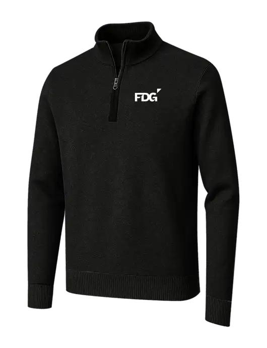 Brooks Brothers Black Washable Merino Birdseye 1/4-Zip Sweater w/FDG Logo