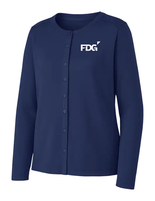 Dress Blue Navy Womens Concept Stretch Button-Front Cardigan Sweater w/FDG Logo