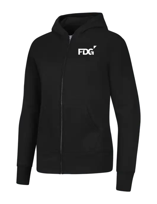 Jet Black Womens Core Fleece Full-Zip Hooded Sweatshirt w/FDG Logo