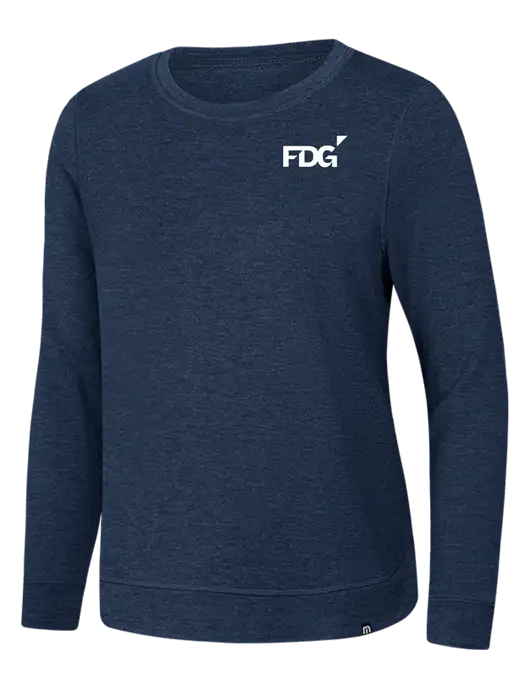 TravisMathew Womens Dark Slate Blue Heather Lightweight Long Weekend Crew w/FDG Logo