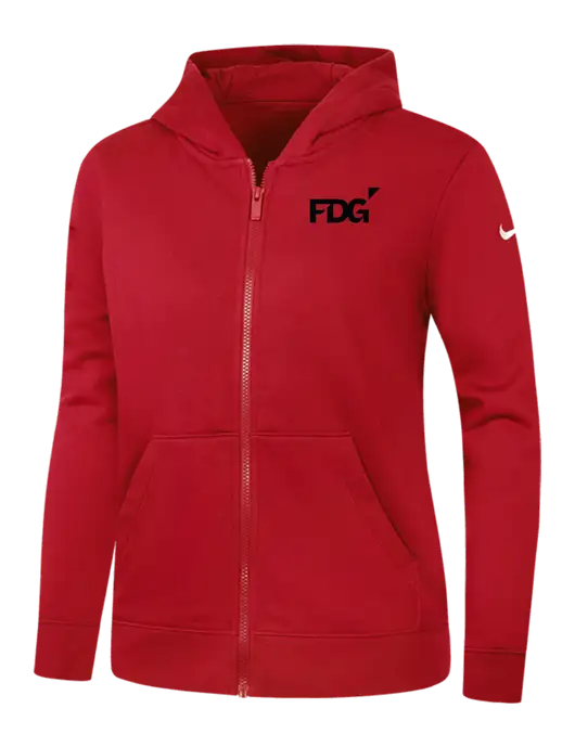 Nike Womens Club Fleece Sleeve Swoosh Full-Zip Red Hoodie w/FDG Logo